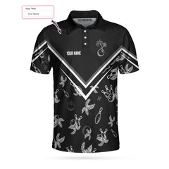Bowling Monochrome Tropical Pattern Custom Polo Shirt, Black Bowling Polo Shirt For Bowlers, Personalized Gift Idea - Hyperfavor