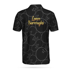 Bowling Pattern And Golden Name Custom Polo Shirt - Hyperfavor