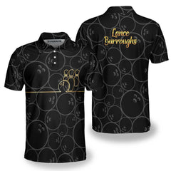 Bowling Pattern And Golden Name Custom Polo Shirt - Hyperfavor