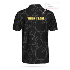 Bowling Pattern And Golden Polo Custom Polo Shirt, Black Personalized Bowling Shirt With Name, Bowling Gift Idea - Hyperfavor