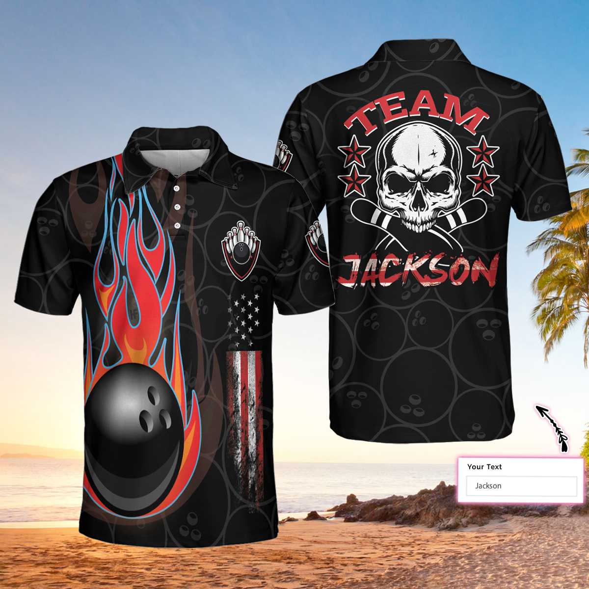Bowling Skull Back Custom Polo Shirt - Hyperfavor