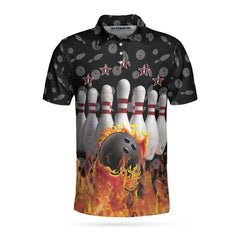 Bowling Skull Flame Custom Polo Shirt, Personalized Skull Bowling Polo Style Shirt, Bowling Gift Idea - Hyperfavor