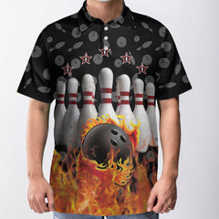 Bowling Skull Flame Custom Polo Shirt, Personalized Skull Bowling Polo Style Shirt, Bowling Gift Idea - Hyperfavor