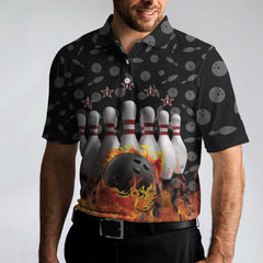 Bowling Skull Flame Custom Polo Shirt, Personalized Skull Bowling Polo Style Shirt, Bowling Gift Idea - Hyperfavor