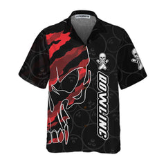 Bowling Skull Team Red Camouflage Custom Hawaiian Shirt, Personalized Bowling Shirt For Men & Women - Hyperfavor