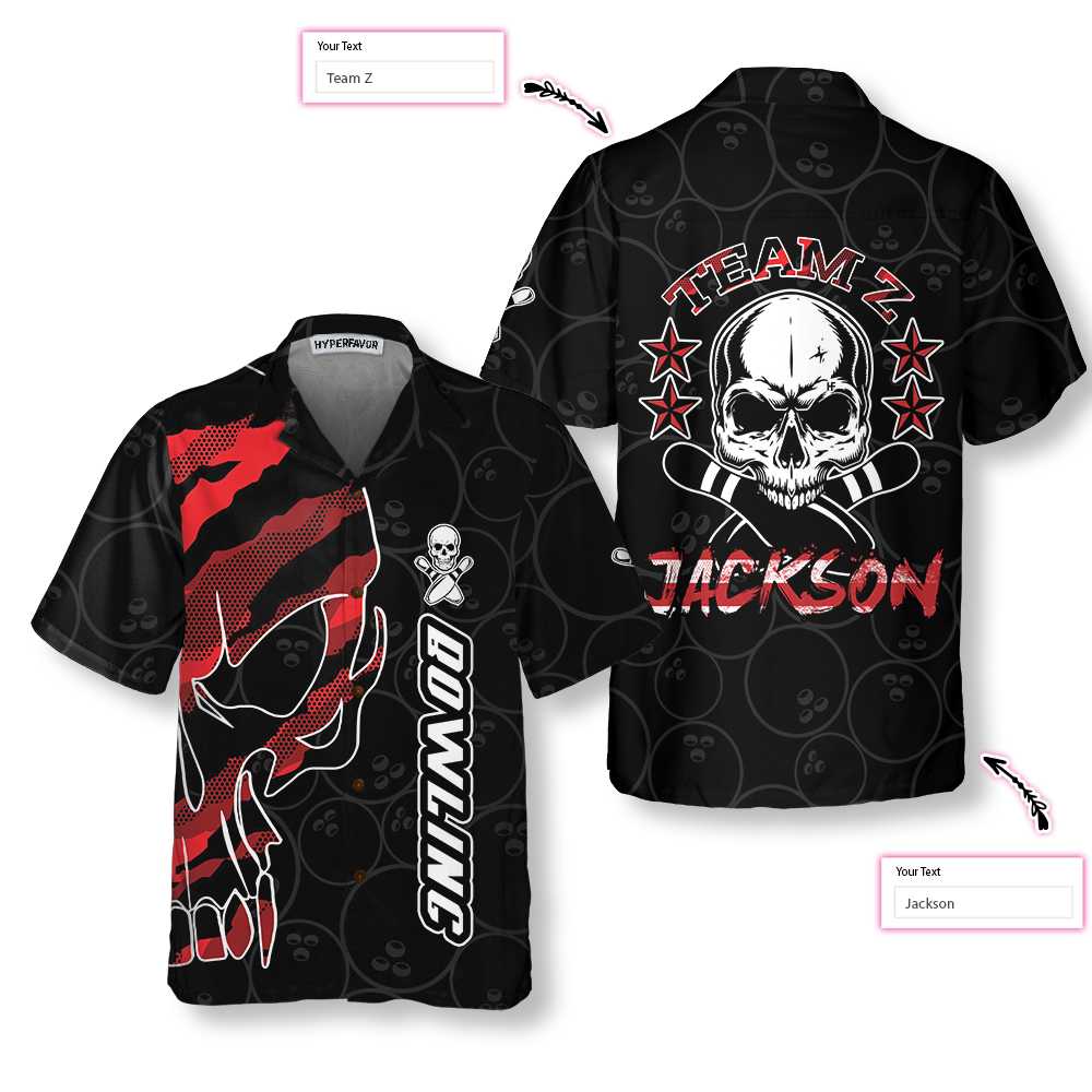 Bowling Skull Team Red Camouflage Custom Hawaiian Shirt, Personalized Bowling Shirt For Men & Women - Hyperfavor
