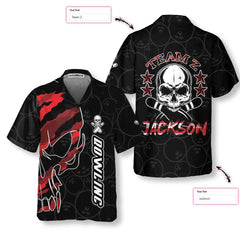Bowling Skull Team Red Camouflage Custom Hawaiian Shirt, Personalized Bowling Shirt For Men & Women - Hyperfavor
