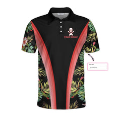 Bowling Skull Tropical Flower Custom Polo Shirt, Skull Floral Bowling Shirt For Bowlers, Cool Tropical Shirt Design - Hyperfavor