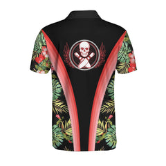 Bowling Skull Tropical Flower Custom Polo Shirt, Skull Floral Bowling Shirt For Bowlers, Cool Tropical Shirt Design - Hyperfavor