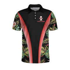 Bowling Skull Tropical Flower Custom Polo Shirt, Skull Floral Bowling Shirt For Bowlers, Cool Tropical Shirt Design - Hyperfavor