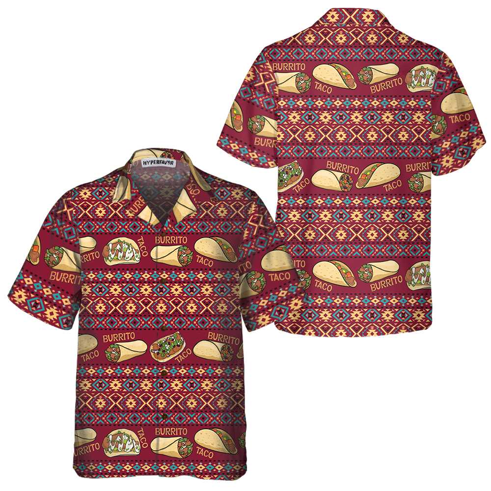 Burgundy Taco Mexican Folk Taco Hawaiian Shirt, Funny Taco Shirts For Men And Women, Taco Gift For Taco Lover - Hyperfavor