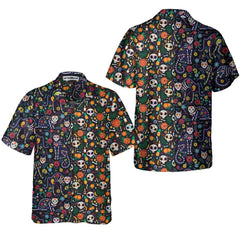 Calavera Cats And Sugar Skulls Dia De Los Muertos Hawaiian Shirt, Best Day Of The Dead Gift - Hyperfavor