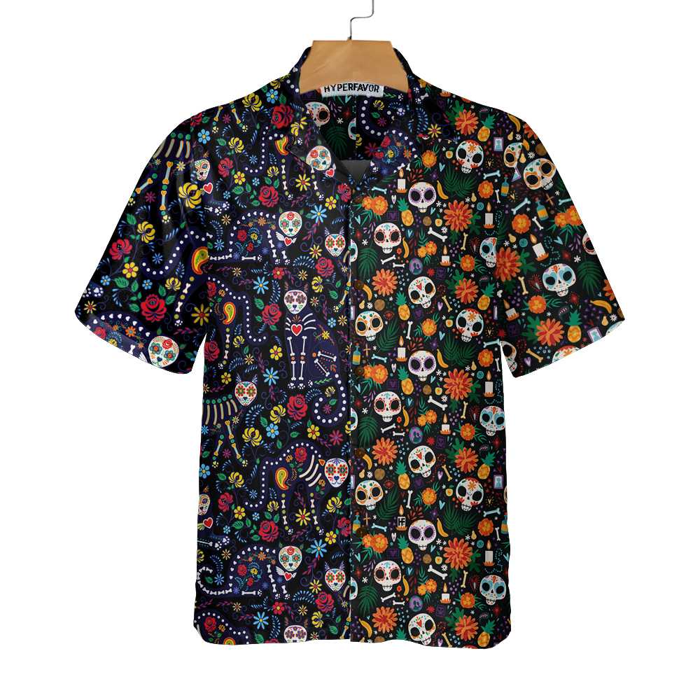 Calavera Cats And Sugar Skulls Dia De Los Muertos Hawaiian Shirt, Best Day Of The Dead Gift - Hyperfavor