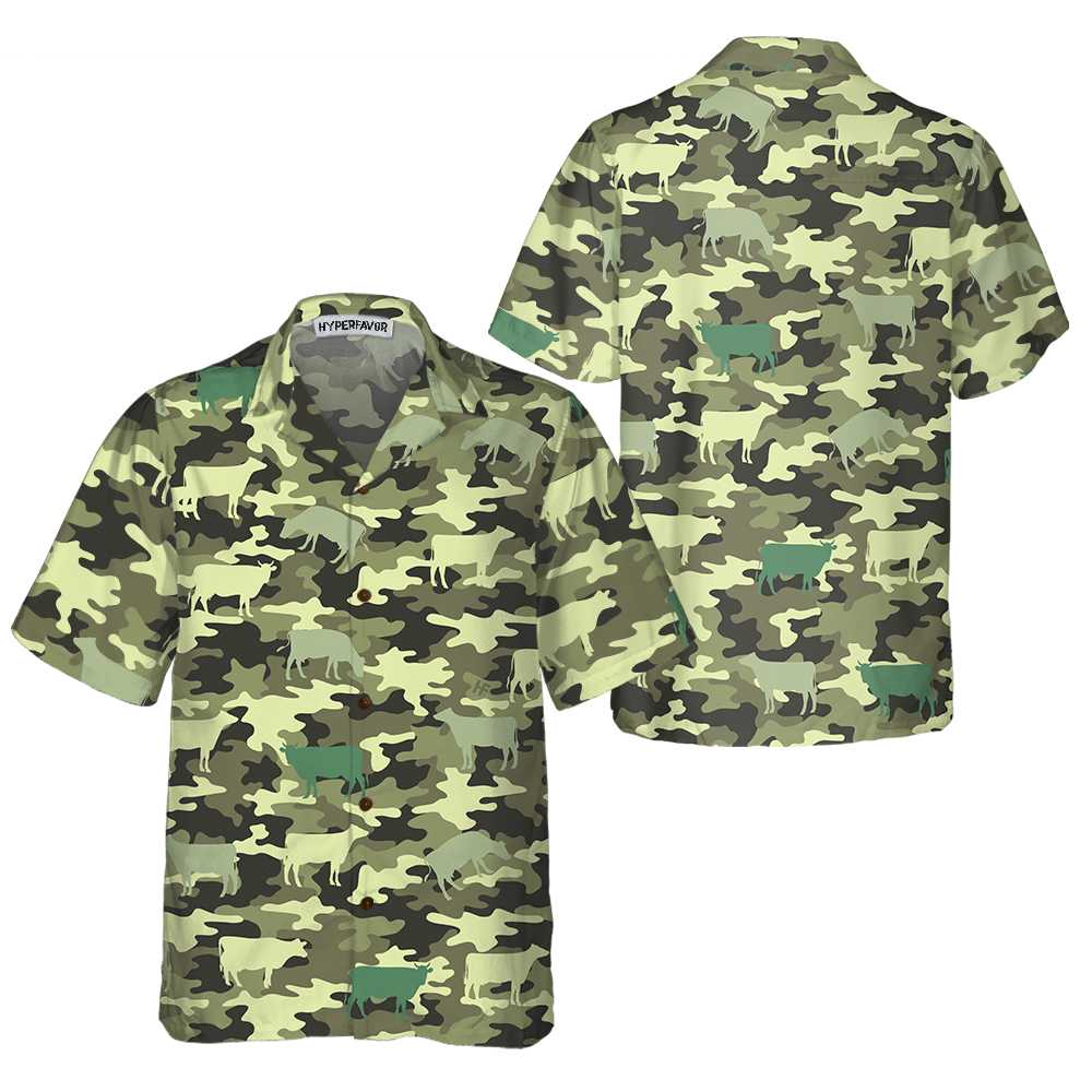 Camouflage Cow Hawaiian Shirt, Cow Shirt For Men & Women, Funny Cow Print Shirt - Hyperfavor