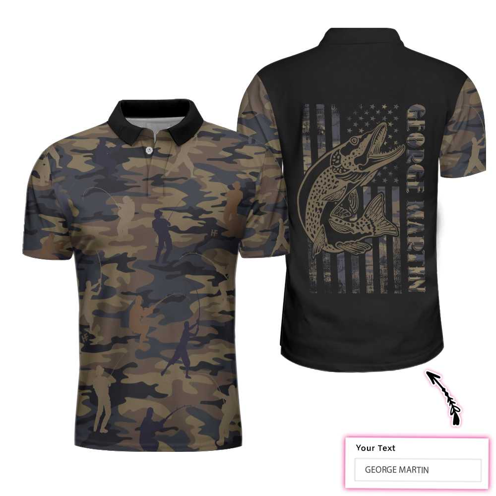 Camouflaged Fisherman Silhouette Vector Fishing All Over Print Custom Polo Shirt - Hyperfavor