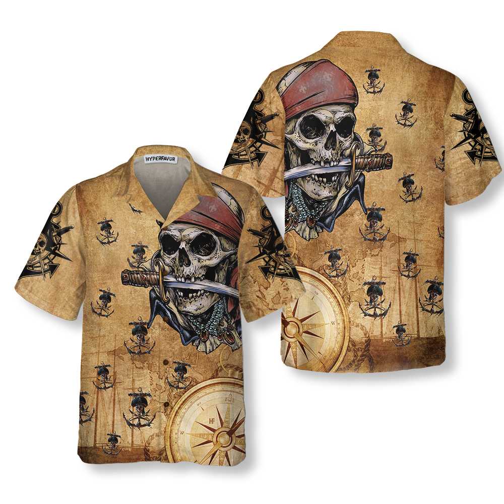 Captain Pirate Hawaiian Shirt, Cool Pirate Shirt For Adults, Pirate Pattern Shirt For Men - Hyperfavor