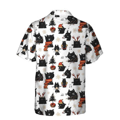 Cartoon Black Cat Merry Christmas Hawaiian Shirt, Funny Christmas Cat Shirt, Best Xmas Gift Idea - Hyperfavor