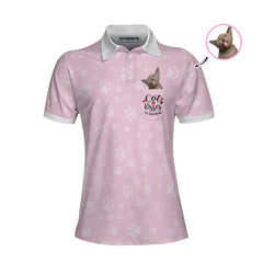Cat Kisses Fix Everything Custom Short Sleeve Women Polo Shirt, Personalized Cat Polo Shirt For Women, Pink Cat Mom Shirt - Hyperfavor