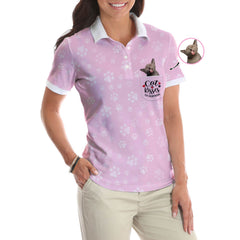Cat Kisses Fix Everything Custom Short Sleeve Women Polo Shirt, Personalized Cat Polo Shirt For Women, Pink Cat Mom Shirt - Hyperfavor