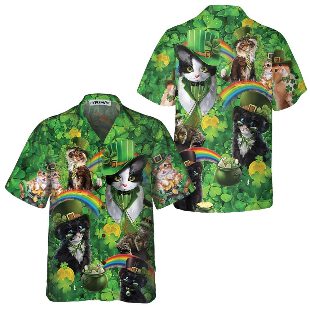 Cats Saint Patrick's Day Hawaiian Shirt, St. Patricks Day Shirt, Cool St Patrick's Day Gift - Hyperfavor