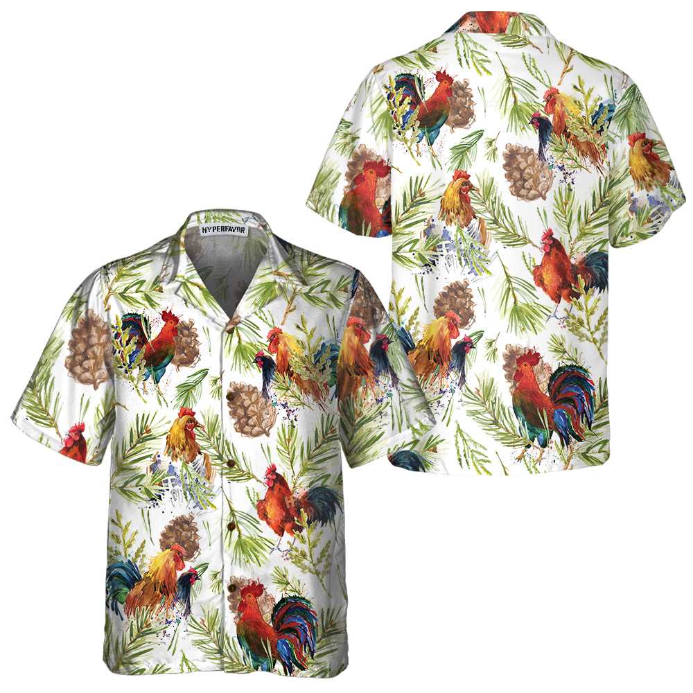 Chicken With Christmas Plants Hawaiian Shirt, Unique Christmas Chicken Shirt, Best Christmas Gift Idea - Hyperfavor