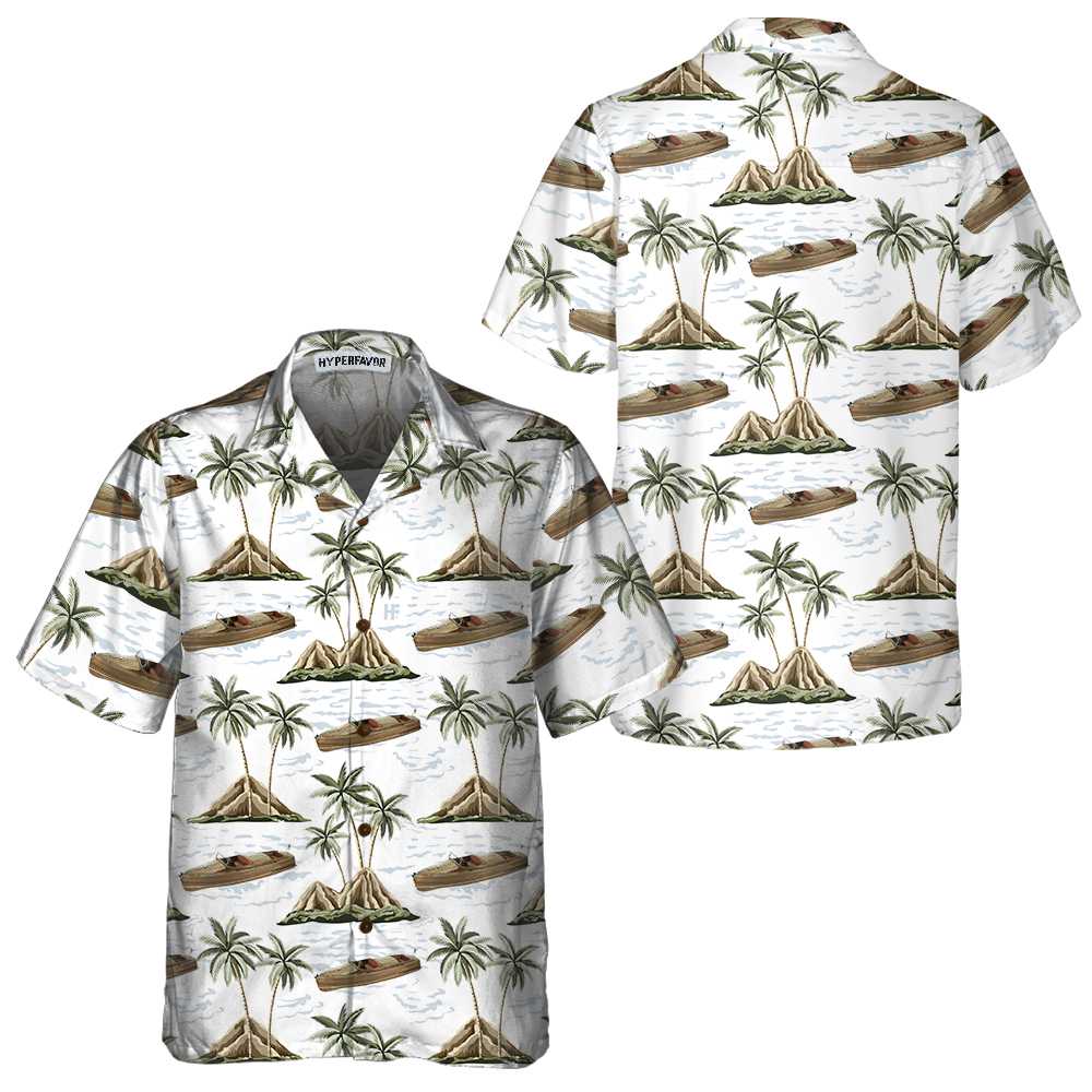 Chris-Craft Boat Pattern Hawaiian Shirt, Short Sleeve Sailboat Shirt, Unique Nautical Shirt - Hyperfavor