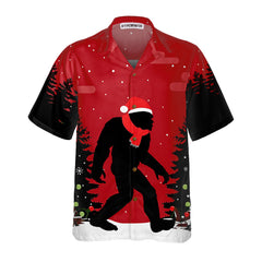 Christmas Bigfoot In The Forest Hawaiian Shirt, Funny Christmas Bigfoot Shirt For Men - Hyperfavor