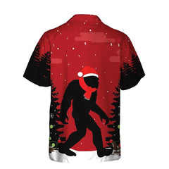 Christmas Bigfoot In The Forest Hawaiian Shirt, Funny Christmas Bigfoot Shirt For Men - Hyperfavor