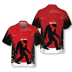 Christmas Bigfoot In The Forest Hawaiian Shirt, Funny Christmas Bigfoot Shirt For Men - Hyperfavor
