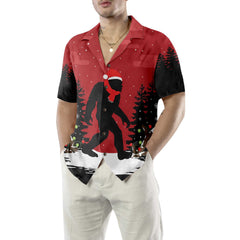 Christmas Bigfoot In The Forest Hawaiian Shirt, Funny Christmas Bigfoot Shirt For Men - Hyperfavor