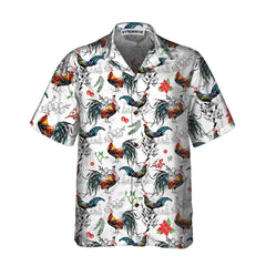 Christmas Chicken With Poinsettia Flower Hawaiian Shirt, Tropical Christmas Shirt For Men - Hyperfavor