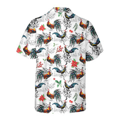 Christmas Chicken With Poinsettia Flower Hawaiian Shirt, Tropical Christmas Shirt For Men - Hyperfavor