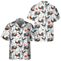 Christmas Chicken With Poinsettia Flower Hawaiian Shirt, Tropical Christmas Shirt For Men - Hyperfavor