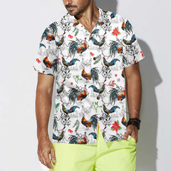 Christmas Chicken With Poinsettia Flower Hawaiian Shirt, Tropical Christmas Shirt For Men - Hyperfavor