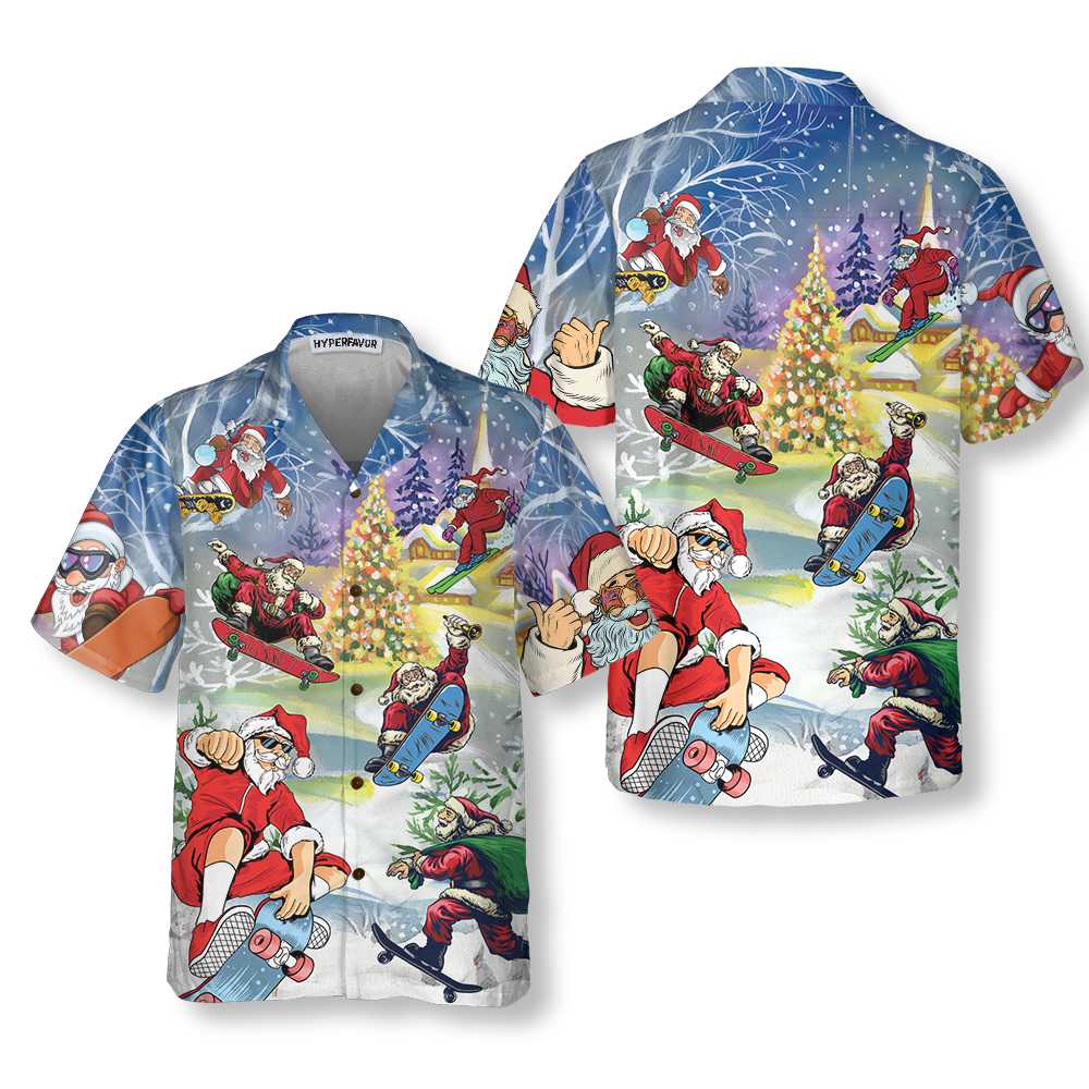 Christmas Come On Skateboard With Santa Hawaiian Shirt, Funny Christmas Santa Claus Shirt, Gift For Christmas - Hyperfavor