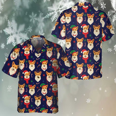 Christmas Corgis Pattern Hawaiian Shirt, Funny Corgi Dog Christmas Shirt, Christmas Gift For Dog Lovers - Hyperfavor