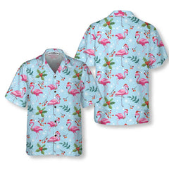 Christmas Flamingo Seamless Pattern Hawaiian Shirt, Christmas Flamingo Shirt, Best Xmas Gift Idea - Hyperfavor