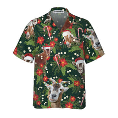 Christmas Goat With Poinsettia Flower Hawaiian Shirt, Funny Christmas Goat Shirt - Hyperfavor