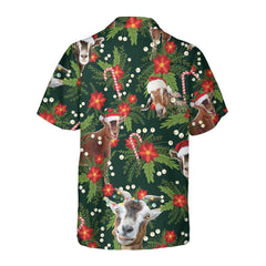 Christmas Goat With Poinsettia Flower Hawaiian Shirt, Funny Christmas Goat Shirt - Hyperfavor