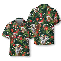 Christmas Goat With Poinsettia Flower Hawaiian Shirt, Funny Christmas Goat Shirt - Hyperfavor