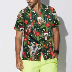Christmas Goat With Poinsettia Flower Hawaiian Shirt, Funny Christmas Goat Shirt - Hyperfavor