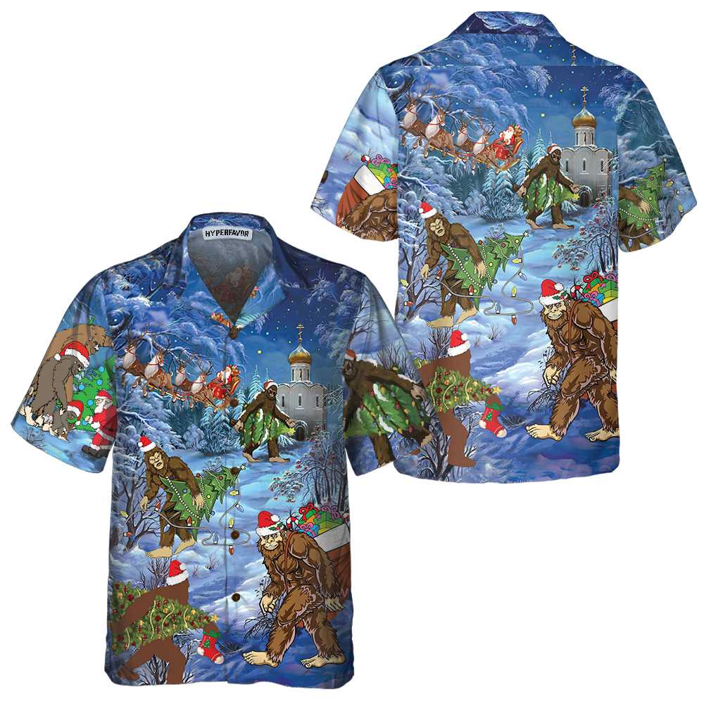 Christmas Holiday Bigfoot Hawaiian Shirt, Sasquatch Christmas Vacation Shirt, Best Gift For Christmas - Hyperfavor
