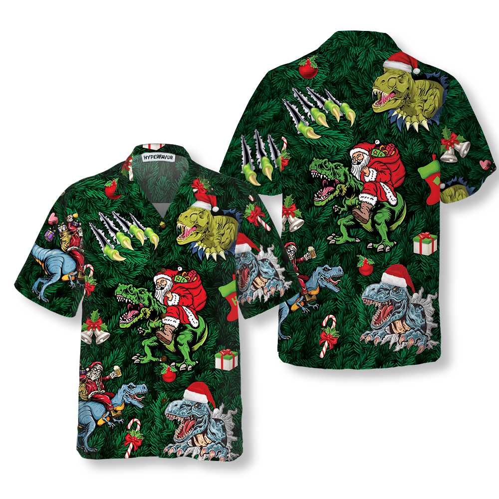 Christmas Holiday With T-Rex Hawaiian Shirt, Funny Dinosaur Christmas Shirt, Best Xmas Gift Idea - Hyperfavor