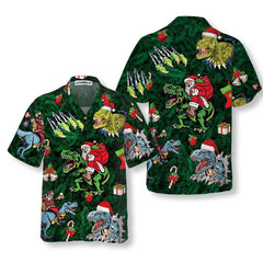 Christmas Holiday With T-Rex Hawaiian Shirt, Funny Dinosaur Christmas Shirt, Best Xmas Gift Idea - Hyperfavor