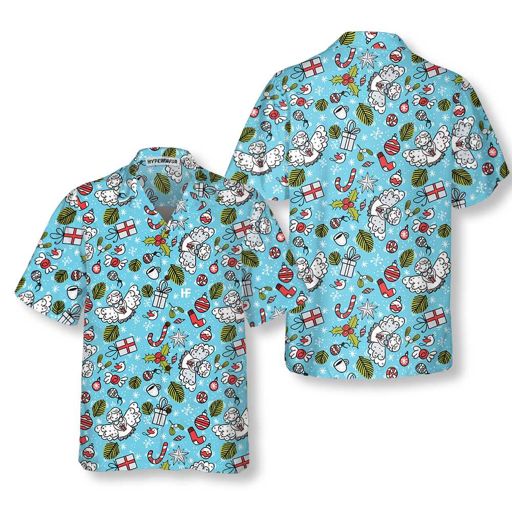 Christmas Pattern With Angel Christmas Hawaiian Shirt, Best Gift For Christmas Day - Hyperfavor