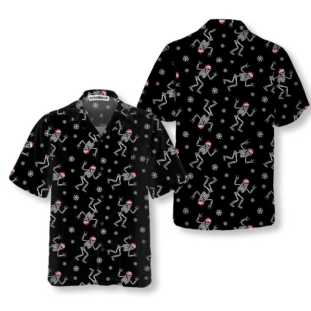 Christmas Rock Hawaiian Shirt, Funny Christmas Skeleton Shirt - Hyperfavor