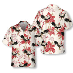 Christmas Rooster And Poinsettia Hawaiian Shirt, Unique Chicken Shirt For Men & Women, Best Christmas Gift - Hyperfavor