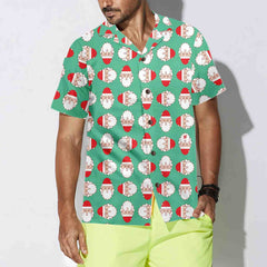 Christmas Santa Claus Face Seamless Pattern Hawaiian Shirt, Funny Christmas Hawaiian Shirt - Hyperfavor