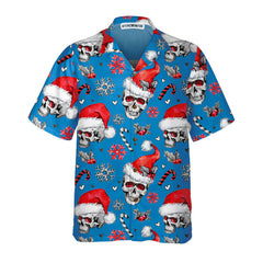 Christmas Skulls With Candy Canes Blue Version Christmas Hawaiian Shirt, Skull Christmas Hawaiian Shirt For Men - Hyperfavor