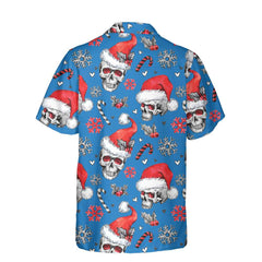 Christmas Skulls With Candy Canes Blue Version Christmas Hawaiian Shirt, Skull Christmas Hawaiian Shirt For Men - Hyperfavor
